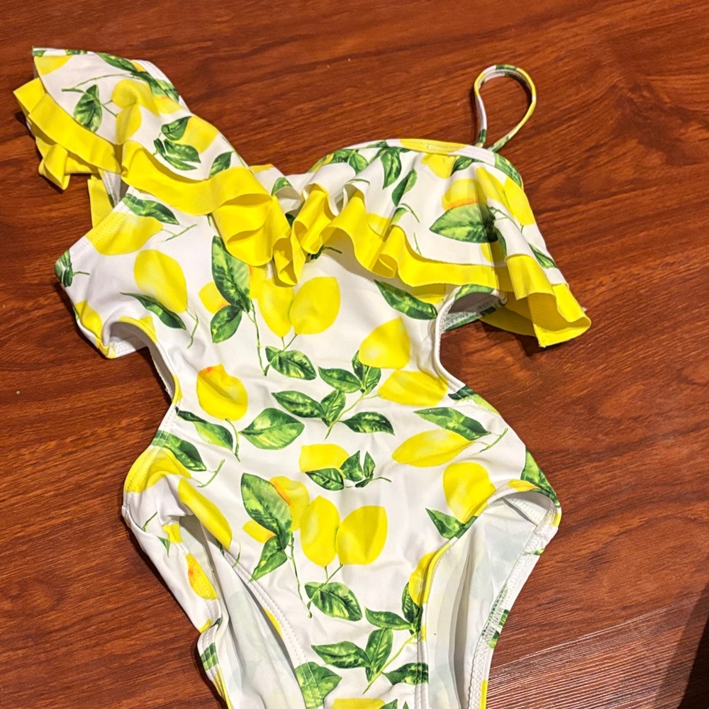 SHEIN Lemon Print Kids Swim One Piece - Yellow and Green